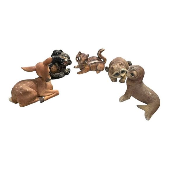 Lot Of 5 Porcelain RSL Mexico RJ Brown Animal Figurines Deer Raccoon Chipmunk - Picture 1 of 15